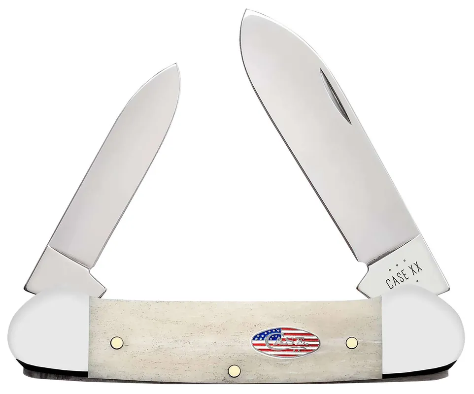 Case 14092 Canoe EDC 2.60"/1.97" Folding Pen/Spear Plain Mirror Polished Tru-Sharp SS Blade, Smooth Natural Bone Handle