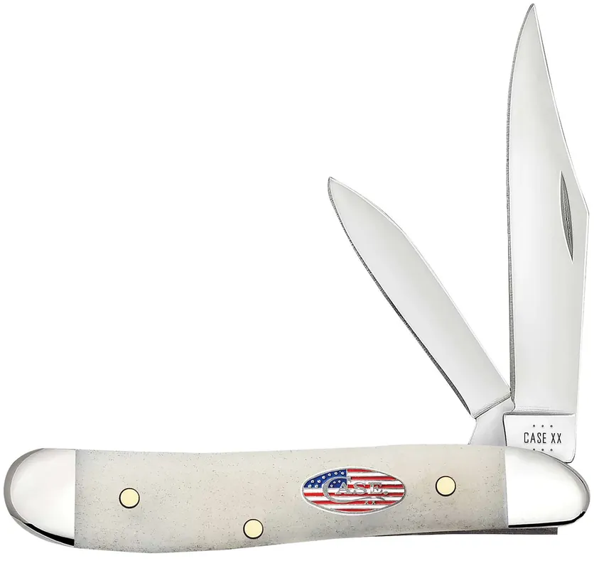 Case 14094 Peanut EDC 2.10"/1.53" Folding Clip Point/Pen Plain Mirror Polished Tru-Sharp SS Blade, Smooth Natural Bone Handle