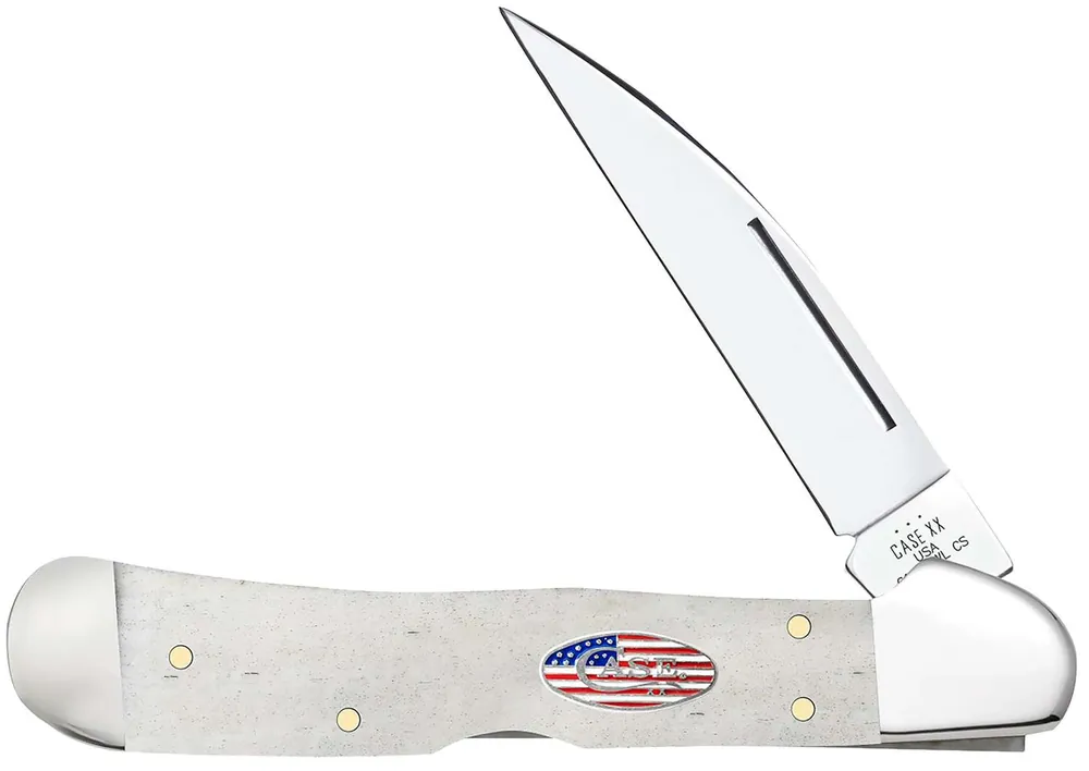 Case 14095 CopperLock EDC Folding Clip Point Plain Mirror Polished Tru-Sharp SS Blade, Smooth Natural Bone Handle