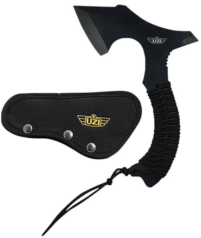 Uzi Accessories UZKAXE5 Throwing Axe 7" Plain Stainless Steel Blade, Black Paracord Wrapped Stainless Steel Handle 12.20" OAL