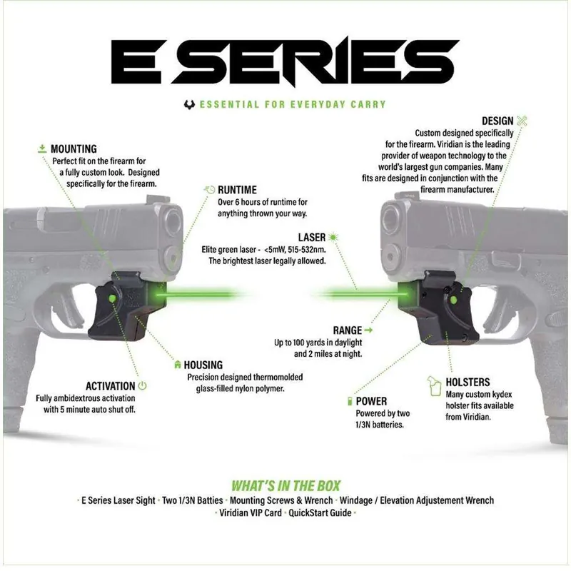 Viridian 9120097 E-Series Fits Walther P22 Green Laser Black Polymer Rail Mount Mount