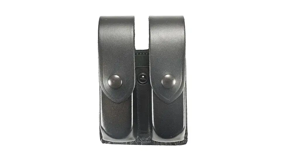 DESANTIS DOUBLE MAG POUCH GLOCK 17 22 37 HK USP 9/40 PLAIN BLACK LEATHER BRASS SNAPS