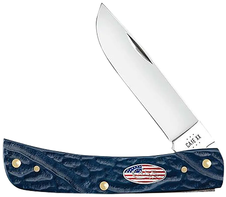 Case 39969 Sod Buster Jr. 2.80" Folding Skinner Plain Mirror Polished Stainless Steel Blade Blue Jigged Synthetic Handle