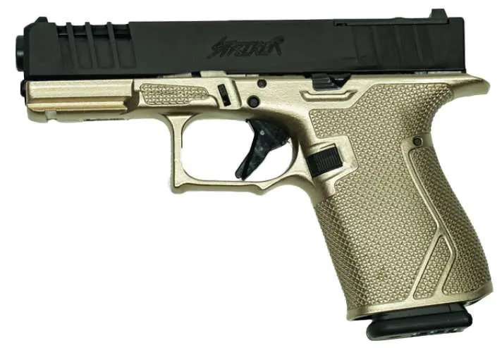 GLFA 19 STRIKER 9MM 4" 15 SHOT BLACK FRAME PLATINUM SLIDE