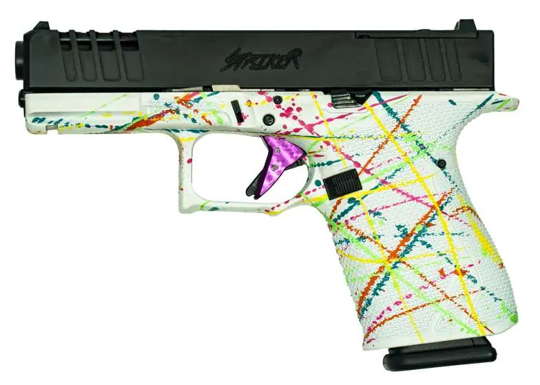 GLFA 19 STRIKER 9MM 4" 15 SHOT BLK FRAME SPLATTER WHITE SLIDE