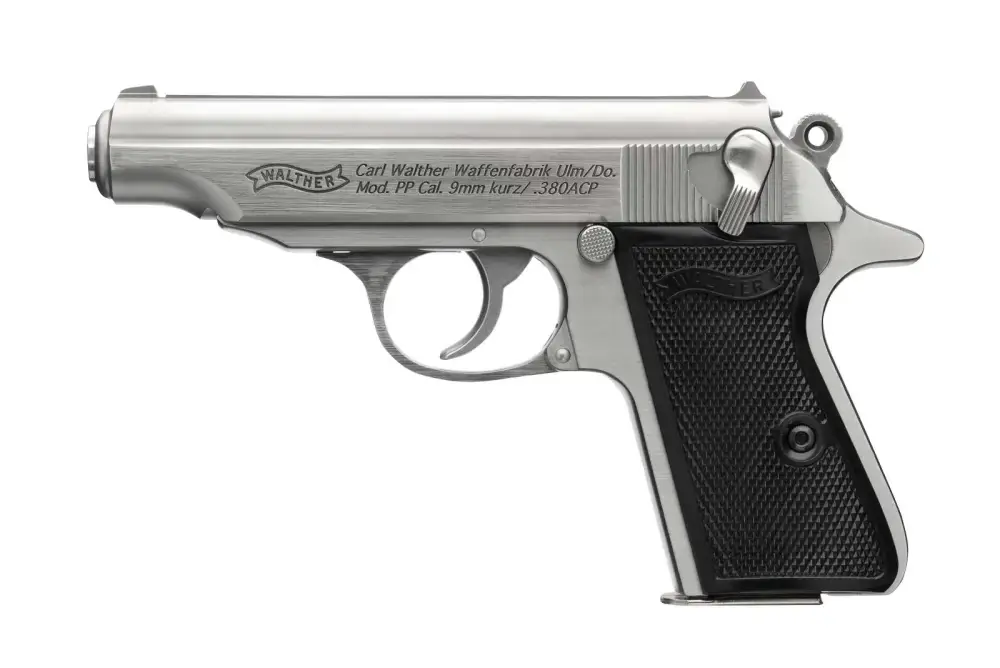 WALTHER PP 380ACP STAINLESS 7RD BLACK SYNTHETIC GRIPS