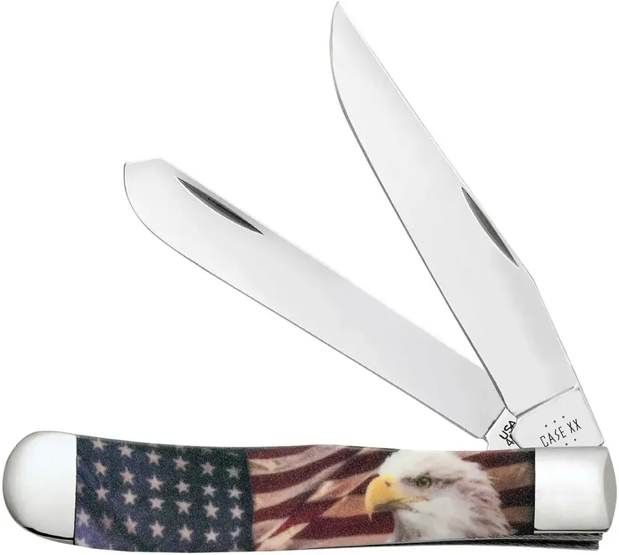 Case 10647 Patriot Trapper 3.24"/3.27" Folding Clip Point/Spey Red/White/Blue Red/White Mirror Polished Tru-Sharp SS Blade Smooth Synthetic Handle