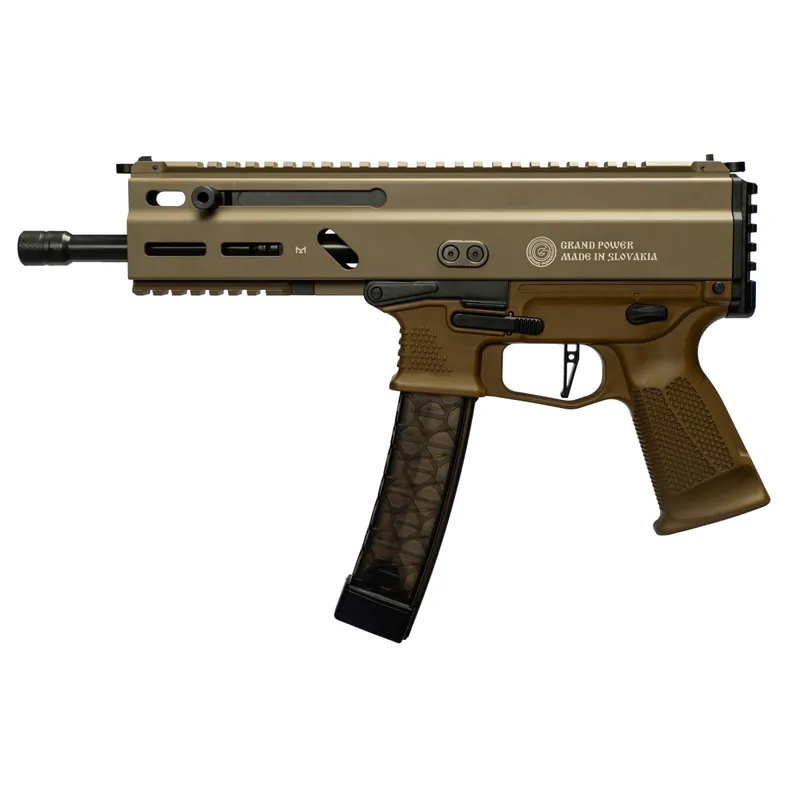 Grand Power 197892004763 SP9A1 Stribog 9mm Luger 30+1 8" Black Threaded Barrel, M-LOK Handguard, Flat Dark Earth Aluminum Picatinny Rail Receiver, FDE Polymer Grip, Thread Protector