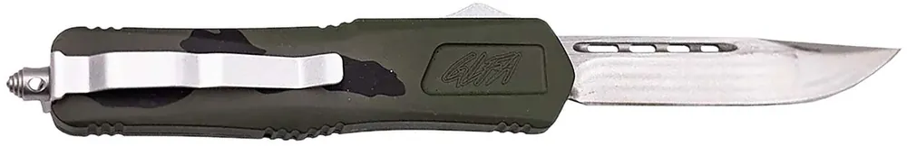 Great Lakes Firearms GLKMDSMTPGRN GLFA Medium 3.50" OTF Plain Steel Blade, Pursuit Green Camo Aluminum Handle