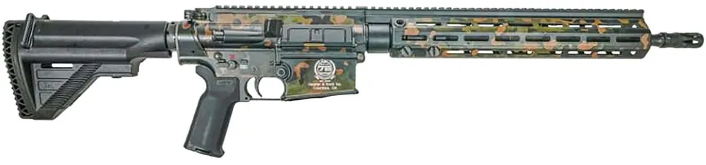 HK 81001002 MR556A1 75th Anniversary 5.56x45mm 10+1 16.50" Black Steel Barrel, Flecktarn Camo Picatinny Rail Aluminum Receiver, M-LOK Handguard, Black Synthetic Adjustable Stock, 4 Magazines