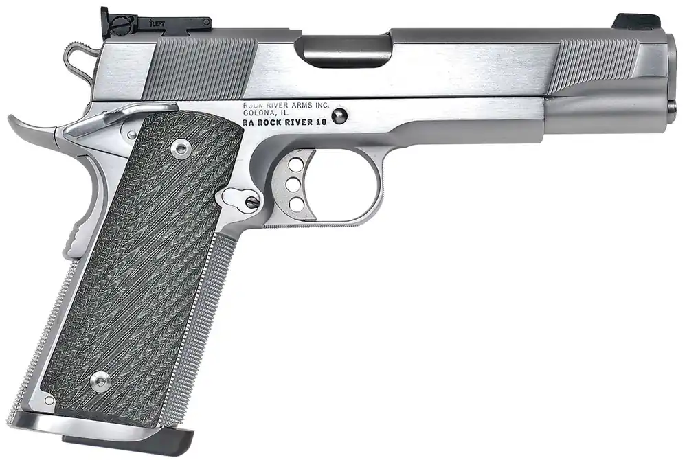 Rock River Arms PS2400 PS2400 Limited Match 45 ACP 7+1, 5" Stainless National Match Barrel, Brushed Chrome Serrated Steel Slide & Frame w/Beavertail, Black G10 Grip, Ambidextrous