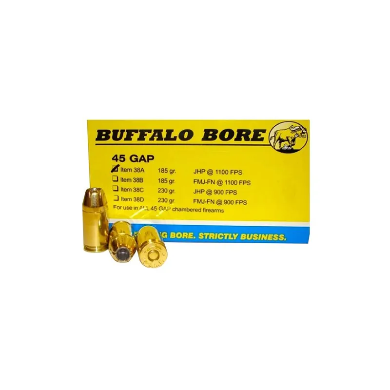 Buffalo Bore Ammunition 38A/20 Pistol 45 GAP 185 gr Jacketed Hollow Point (JHP) 20 Round Box