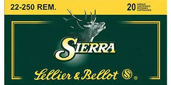 Sellier & Bellot SB22250A Rifle 22-250 Rem 55 gr Sierra GameKing Boat-Tail Soft Point (BTSP) 20 Round Box