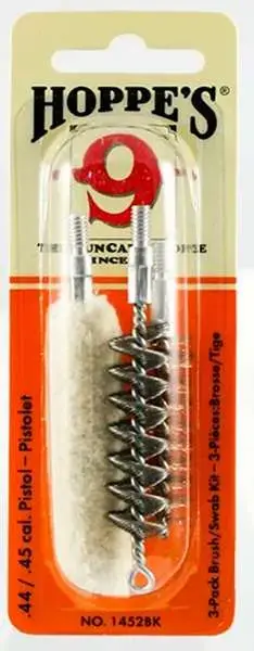 Hoppes 1452BK Brush/Swab Kit Pistol 44/45 Cal Pistol Bronze, Cotton, Stainless Steel Brush 3 Per Pack