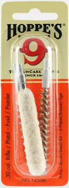 Hoppes 1456BK Brush/Swab Kit Rifle 30 Cal Rifle Bronze, Cotton, Stainless Steel Brush 3 Per Pack