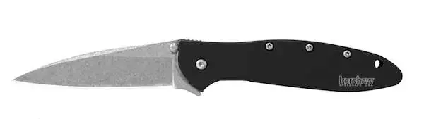 Kershaw 1660SWBLK Leek 3" Modified Drop Point Plain Stonewashed 14C28N Sandvik Black Anodized Aluminum Handle Folding