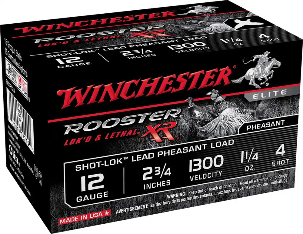 Winchester Ammo SRXR124 Rooster XR Shot-Lok 12 Gauge 2.75 1 1/4 oz 4 Shot 15 Round Box