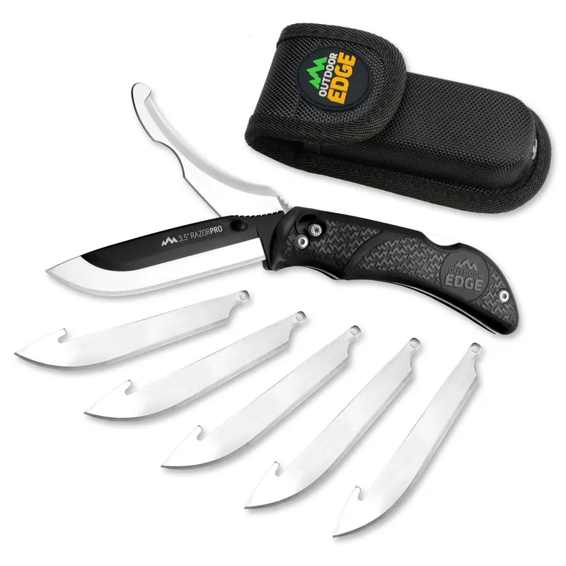 Outdoor Edge RO10C RazorPro 3.50" Razor/Gut Plain FRN Black Handle Folding