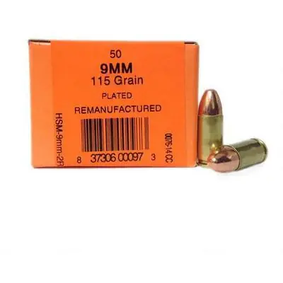 HSM 9MM4R Training 9mm Luger 124 gr Full Metal Jacket (FMJ) 50 Round Box
