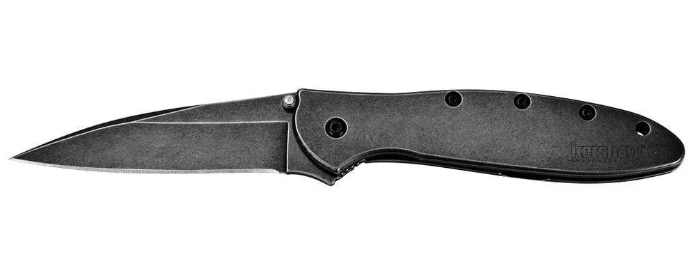 Kershaw 1660BLKW Leek 3" Drop Point Plain DLC Blackwash 14C28N Sandvik DLC BlackWash 410 Stainless Handle Folding