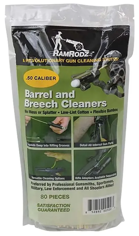 RamRodz 50075 Barrel Cleaner Swabs 50 Cal Cotton Top w/Bamboo Handle 75 Per Bag