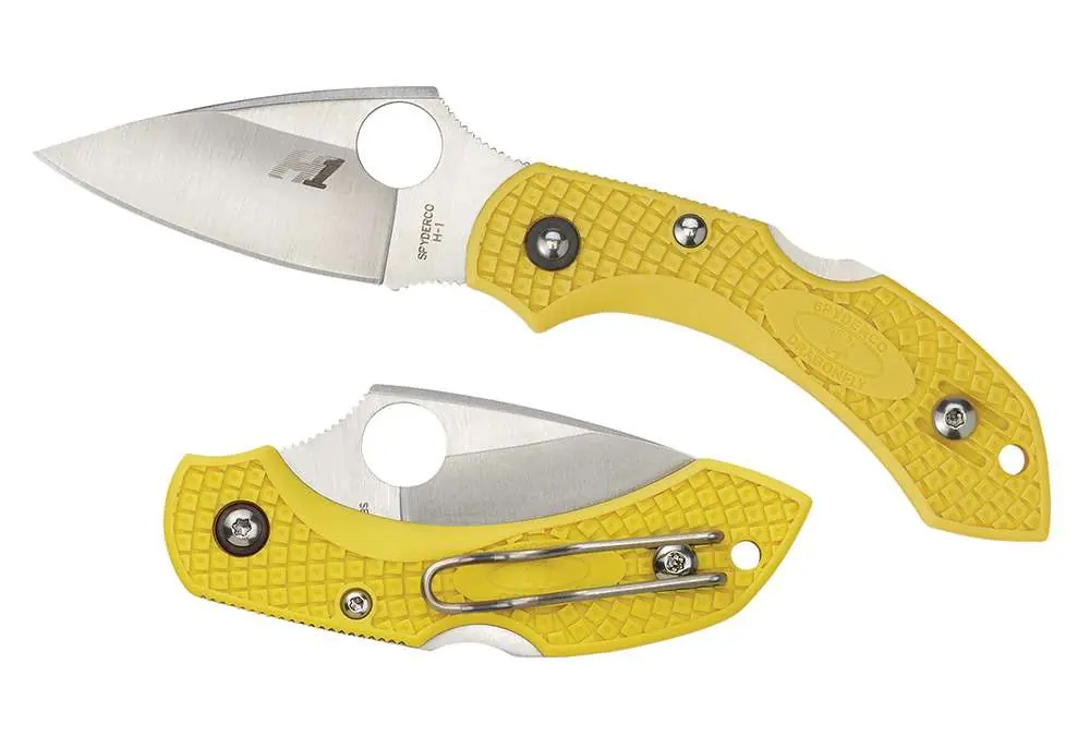 Spyderco C28SYL2 Dragonfly II Salt Lightweight 2.25" H1 Steel Drop Point FRN Yellow Handle Folding Serrated
