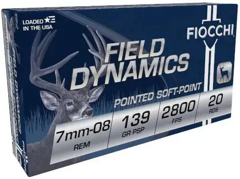Fiocchi 7MM08B Field Dynamics 7mm-08 Rem 139 gr Boat Tail Soft Point (BTSP) 20 Round Box
