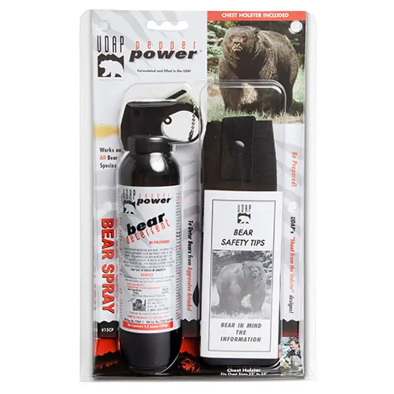 UDAP 15CP Super Magnum Bear Spray with Chester Holster 260gr OC Pepper Up to 35 ft Range