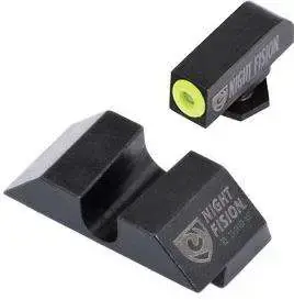 Night Fision GLK001014YGZ Night Sight Set Square Front/U-Notch Rear fits Glock 17, 17L, 19, 22-28, 31-35, 37-39 Green Tritium w/Yellow Outline Front Black
