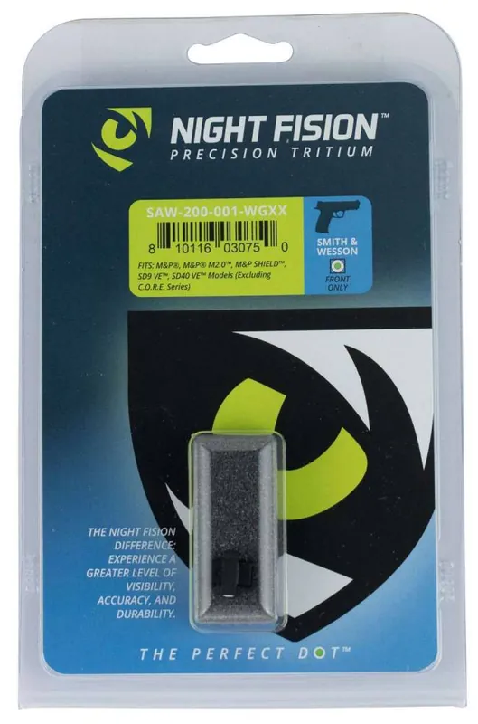 Night Fision SAW200001WGX Night Sight Front Square Top S&W M&P/SD9 VE/SD40 VE Green Tritium w/White Outline Black