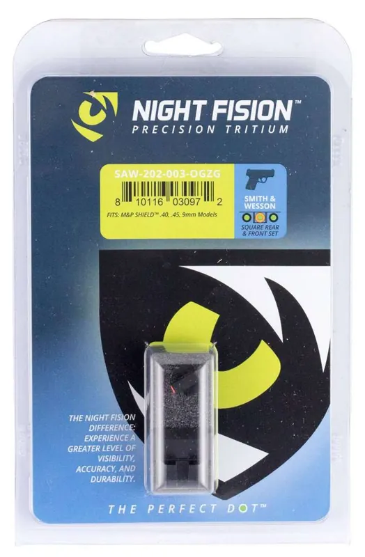 Night Fision SAW202003OGZ Night Sight Set Square S&W M&P Shield Green w/Orange Outline Front Black Rear Black