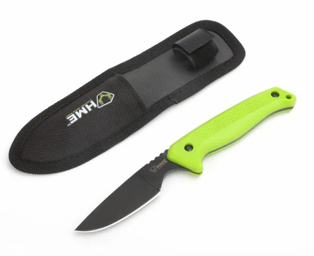HME KNFBCK Fixed Blade 2.50" Caper Plain Black Oxide 420HC/TPR Green Handle Fixed