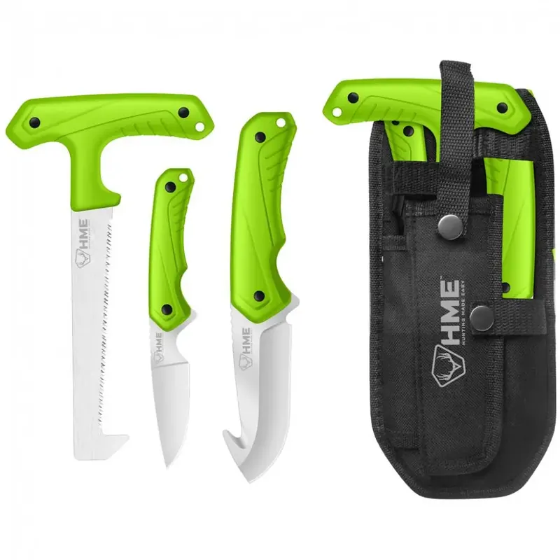 HME KN3PFK 3-Piece Field Kit Fixed 420HC Stainless Steel Black Oxide Thermoplastic Rubber Green 9.50" Gut Hook/8.75" Saw/7.50" Caper