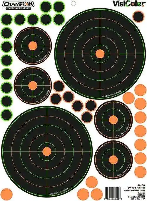 Champion Targets 46138 VisiColor Variety Pack 50 yds Sight-In Self-Adhesive Paper 8.50" x 11.50" Bullseye 5 Per Pack