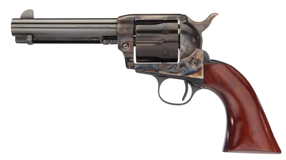 Taylors and Company 555149DE 1873 Cattleman Gunfighter 45 Colt (LC) 6 Round 4.75" Blued Case Hardened Walnut Army Sized Grip (Taylor Tuned)