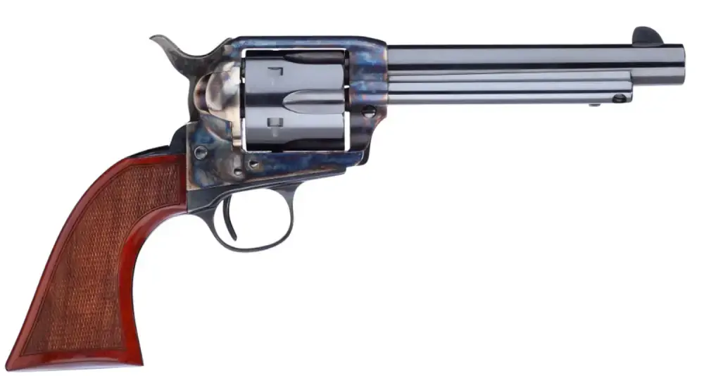 Taylors and Company 555138 1873 Cattleman Gunfighter 357 Mag 6 Round 5.50" Blued Case Hardened Walnut Army Sized Checkered Grip