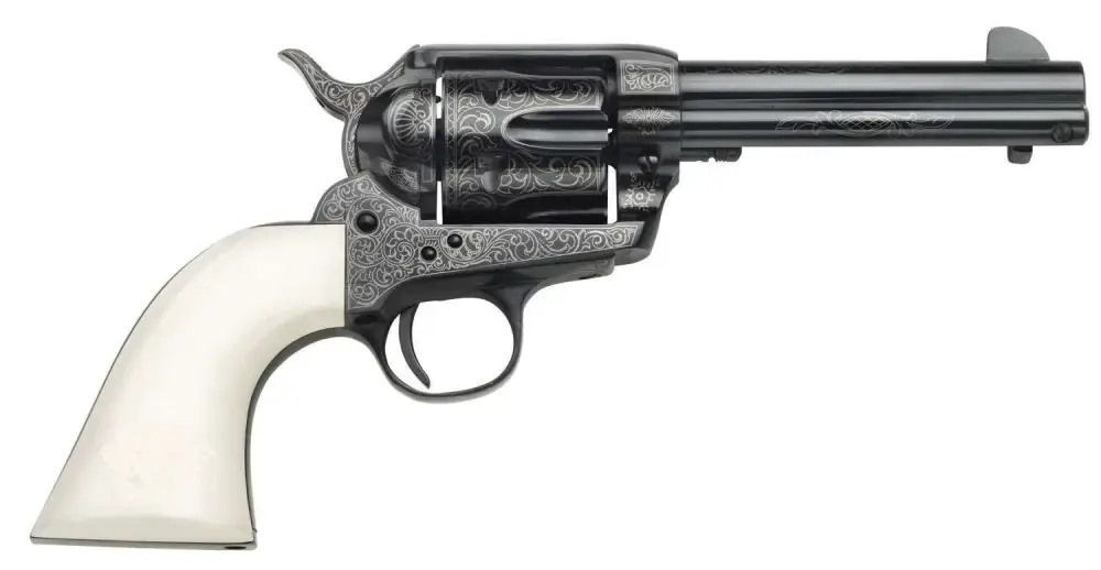 Taylors and Company OG1404 1873 Cattleman Outlaw Legacy Engraved 357 Mag 6 Round 4.75" Blued Engraved Ivory Synthetic Grip