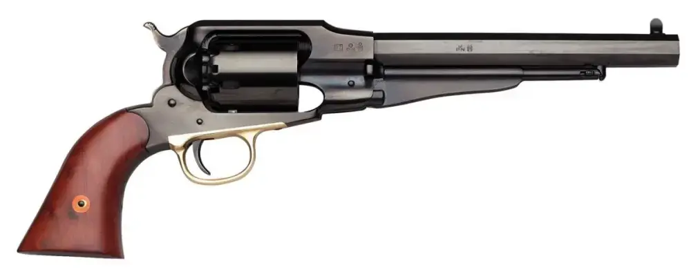 Taylors and Company 317PIE 1860 Army Snub Nose Break Open 44 Cal Striker Fire 3" 6 Color Case Hardened Frame Blued Barrel & Cylinder Walnut Grip