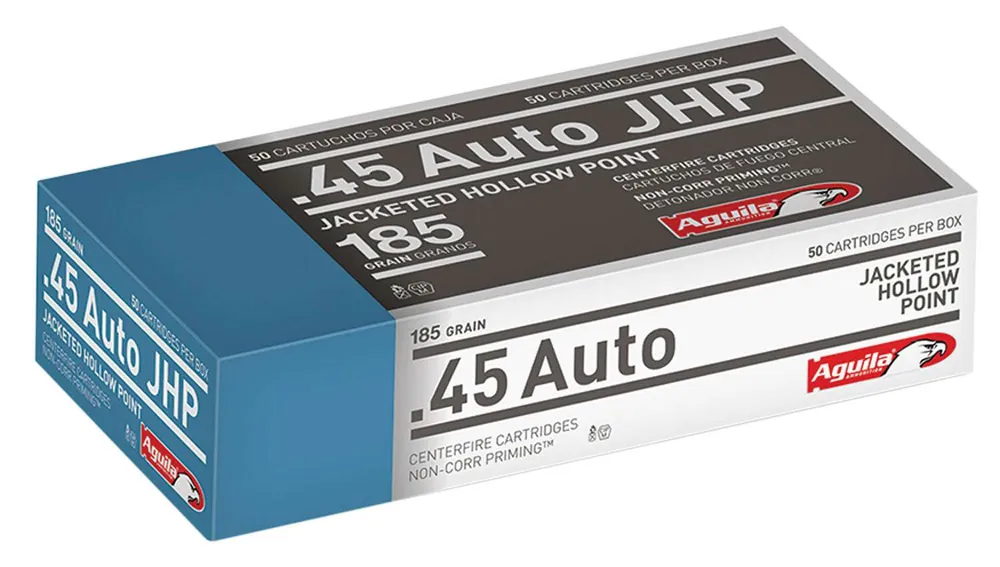 Aguila 1E454321 Pistol 45 ACP 185 gr Jacketed Hollow Point (JHP) 50 Round Box