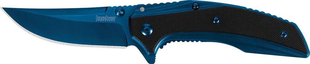Kershaw 8320 Outright 3" Trailing Point Plain Blue PVD 8Cr13MoV G10 Black/Stainless Blue Handle Folding