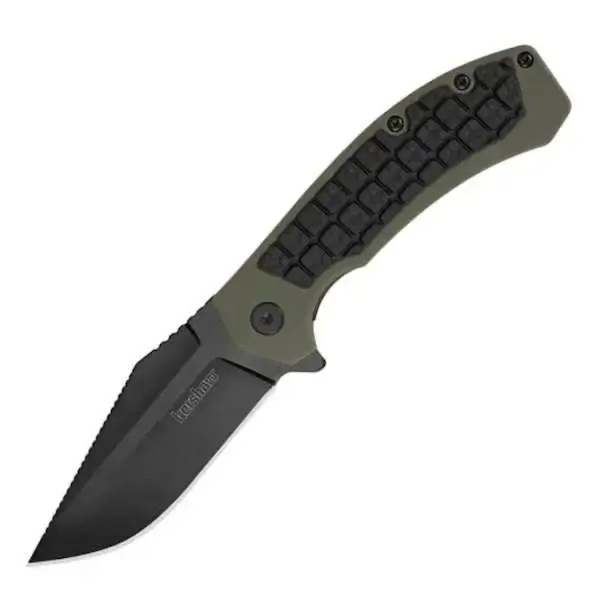 Kershaw 8760 Faultline 3" Plain Black Oxide 8Cr13MoV SS/FRN Black/OD Green Handle Folding