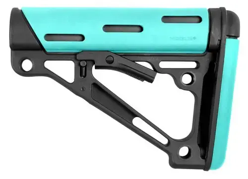 AR-15/M-16 Kit - Finger Groove Beavertail Grip and OverMolded Collapsible Buttstock - Fits Mil-Spec Buffer Tube - Aqua Rubber