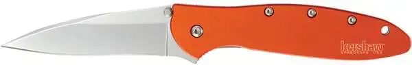 Kershaw 1660OR Leek 3" Modified Drop Point Plain Bead Blasted 14C28N Sandvik Orange Anodized Aluminum Handle Folding