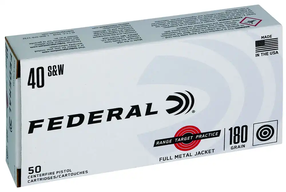 Federal RTP40180 Range and Target 40 Smith & Wesson 180 GR Full Metal Jacket 50 Round Box