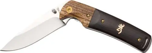 Browning 3220231 Buckmark Hunter 3" Drop Point Plain Mirror 8CR14MoV SS, Black/Hardwood Finger Groove Handle Folding