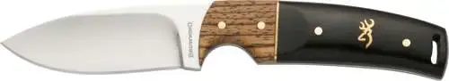 Browning 3220271 Buckmark Hunter 3.12" Drop Point Plain Mirror 8CR14MoV SS, Black/Hardwood Finger Groove Handle Fixed