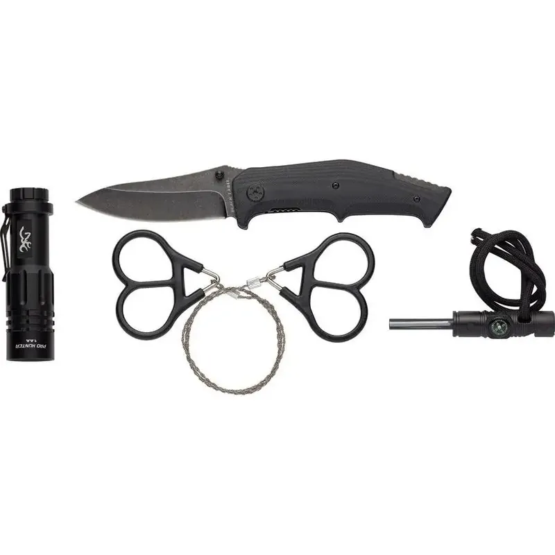 Browning 3220288 Outdoorsman Survival Kit 3.50" Plain Black Stonewashed 8Cr13MoV SS/ G10 Black Handle Folding
