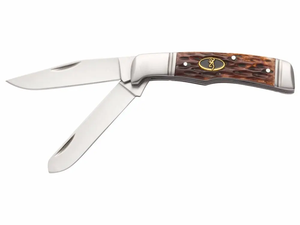 Browning 3220012 Joint Venture 2.88" Drop Point/Spey Plain 8Cr13MoV Stainless Steel, Brown Jigged Bone Handle Folding