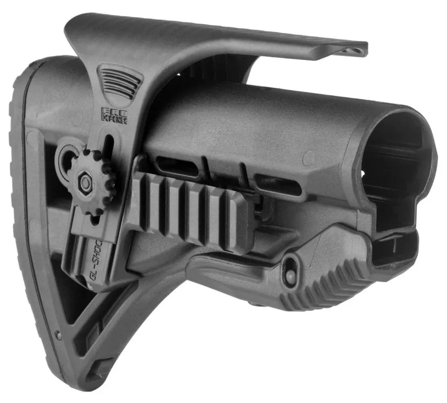 FAB Defense FXGLSHOCKPC GL-Shock PCP Buttstock with Anti-Rattle Mechanism & Picatinny Cheek Rest Matte Black Synthetic for AR15/M4
