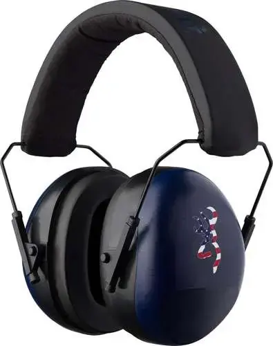 Browning 126387 Buckmark II Hearing Protector Plastic 27 dB Over the Head Blue Ear Cups w/Black Band & Red/White/Blue Buckmark Logo